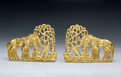 Pair of Belt Clasps with Three Figures, from Siberian Collection of Peter I, from Altai by Scythian